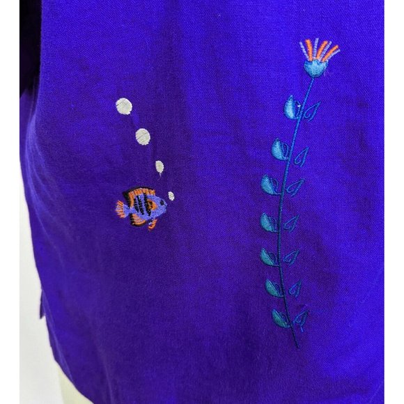 GONE Vintage 90s Top Dark Blue Fish Embroidered Short Sleeve Blouse Women's 20W - Picture 5 of 11